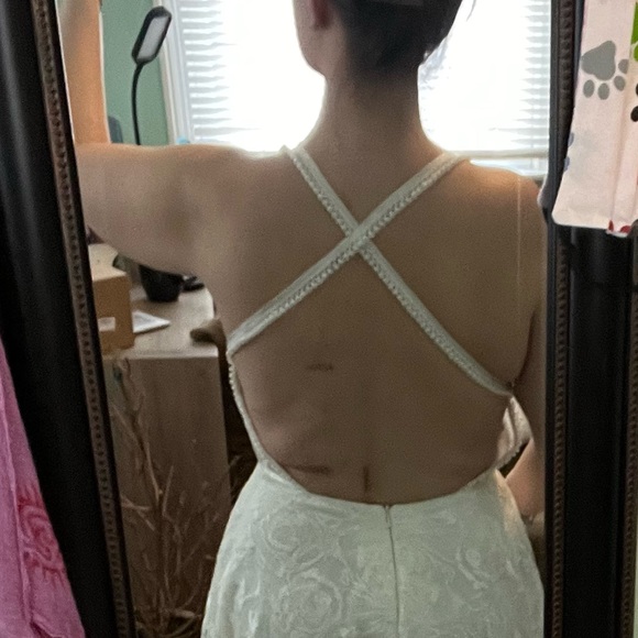 Halter Empire White Lace Prom Wedding, or Evening Dress - Picture 10 of 11